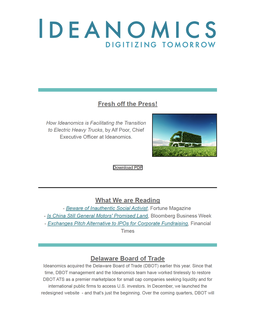 Ideanomics Winter 2019 Newsletter